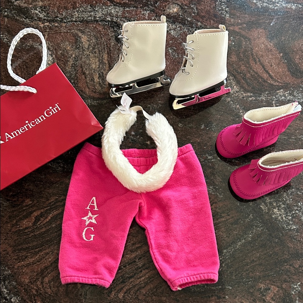 American Girl Pink Pants and White Skates Set